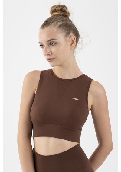 Maraton Active Slimfit Kadın Atlet Yaka Kolsuz Training Sepya Bra 813034-Sepya