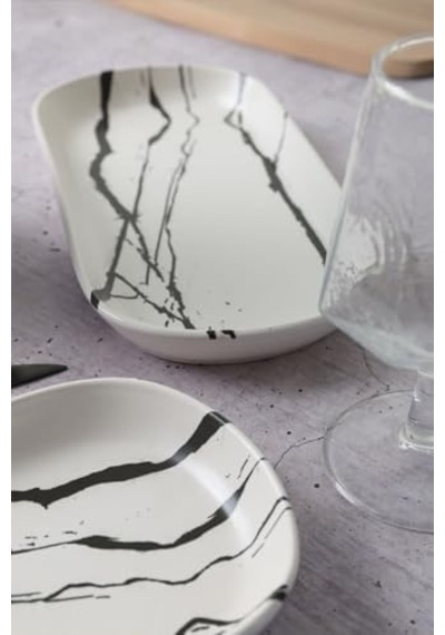 Beyaz Mermer Noyan Kayık Tabak 28 Cm 2 Adet 17951 Açık