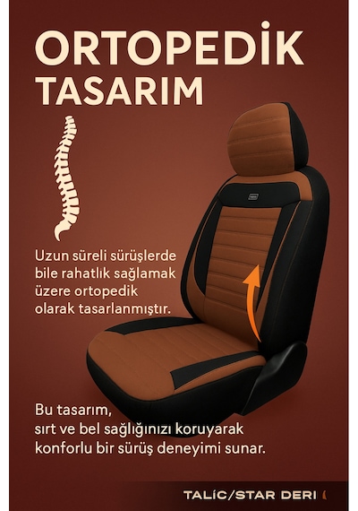 Ford Fiesta Hachback Hb 2009-2012 Uyumlu Tegin Natura Serisi Raşel Taba Siyah Koltuk Kılıfı