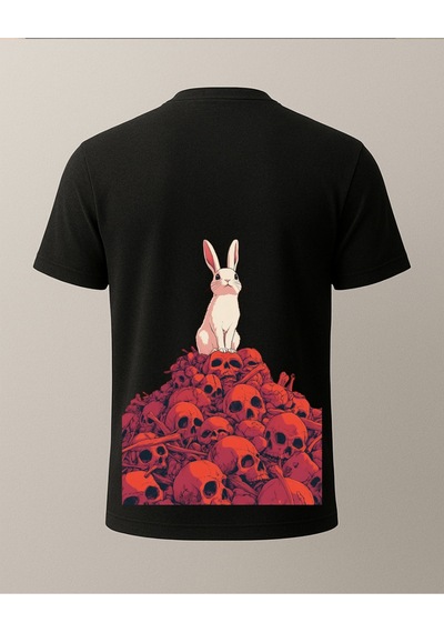 Kedi Ve Hayalet Baskılı T-shirt Siyah