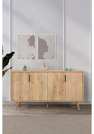 4514 Sırma 150 Cm Ahşap Ayaklı , Metal Kulplu Konsol , Safir , Salon , Oturma Odası , Tv Ünitesi Safir