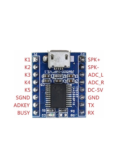 Jq6500 Mp3 Modülü-16Mbit Mini Ses Mp3 Wmv 5 Tuşlukontrol Microusb