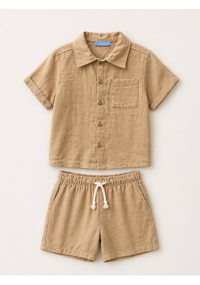 Baby Lory Kids Store Erkek Çocuk Renkli Dokuma Gömlekli Takım Açık Kahve