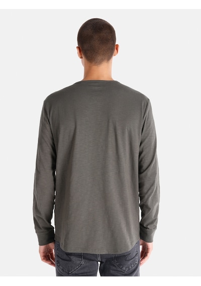 Colin's Colins Regular Fit Bisiklet Yaka Basic Yeşil Erkek Uzun Kol Tişört Cl1065872 Haki
