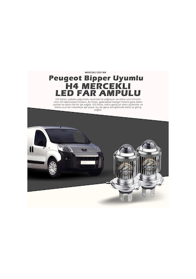 Peugeot Bipper Uyumlu Xenon Mercek Led Uzun - Kısa Çift Renk
