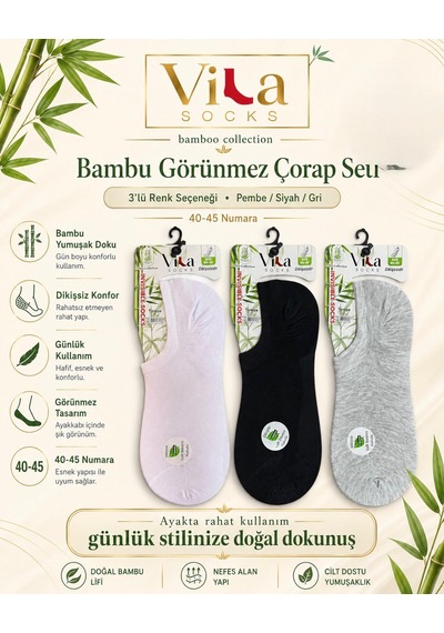 Vıla Erkek Görünmez Bambu Dikişsiz Sneaker Çorap 6'lı Asorti
