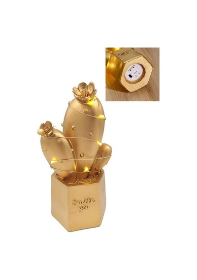 Buffer Led Işıklı Sevimli Kaktüs Dekoratif Masa Lambası Mini Biblo Gece Lambası Gold Diğer