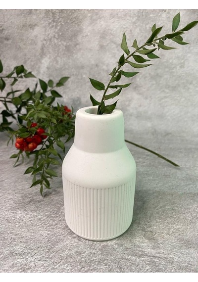 İskandinav Konik Çizgili Pampas Beyaz Beton Vazo 9.5 X 6 Cm