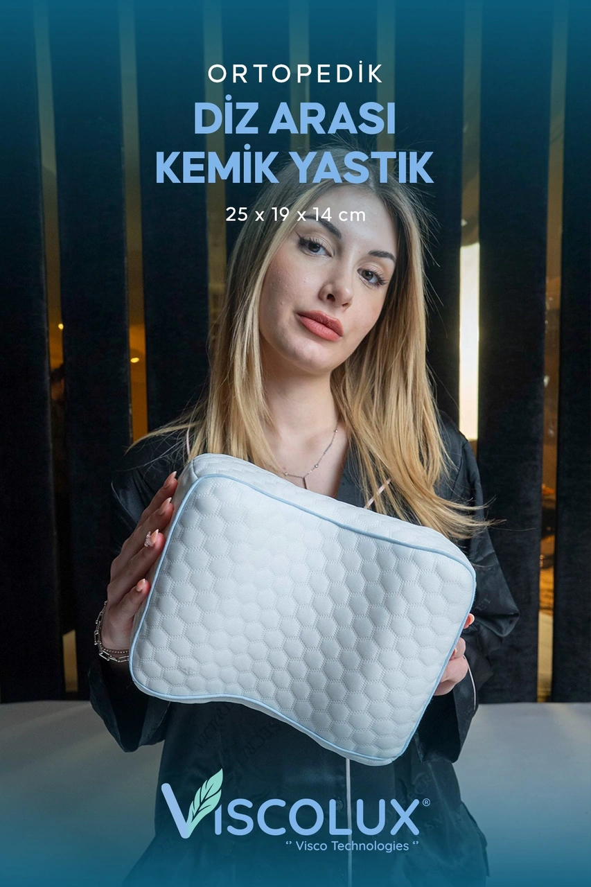 Bacak Arası Ortopedik Yastık - Diz Bacak Arası Visco Yastık Bacak Destek Minderi 25x19x14 Mavi