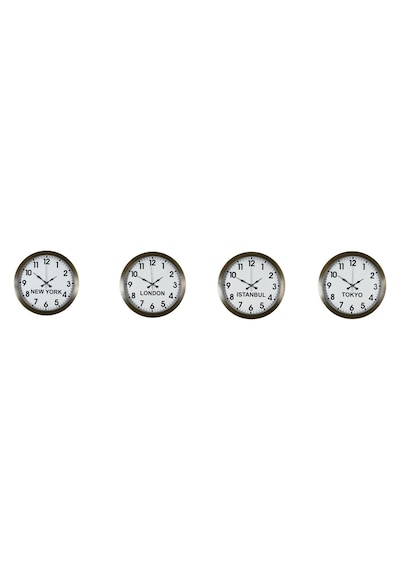 Antique Time Eskitme 4 Lü Metal 36 Cm Dünya Duvar Saatleri Sarı