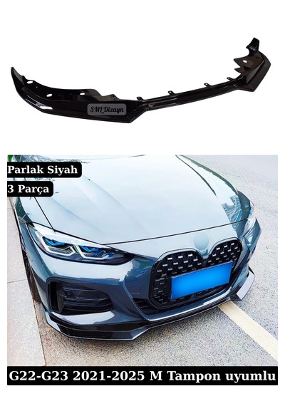 Bmw G22-g23 Ön Lip Ek 2021-2025 Parlak Siyah 3 Parça M Tampon Uyumlu