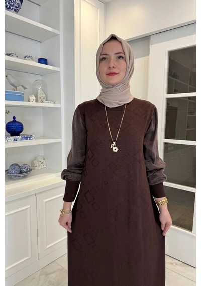 Rabia Şamlı Kayra Triko Elbise Acı Kahve Normal