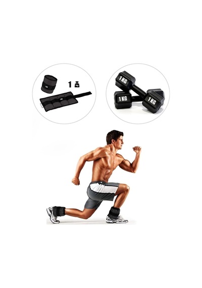 1 Kg X 2 Adet Siyah El Ayak Bileği Ağırlığı + Dambıl Set Siyah