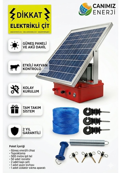 Güneş Enerjili Elektrikli Çit Seti 2 Dönüm Kapasiteli Full Paket-domuz,ayı,kurt Kovucu Çit Makinesi