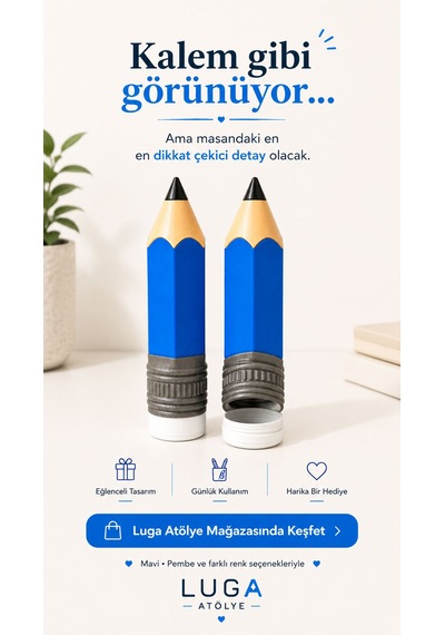 Dev Kalem Kutusu - 3d Baskı Kalem Şeklinde Çok Amaçlı Organizer Mavi