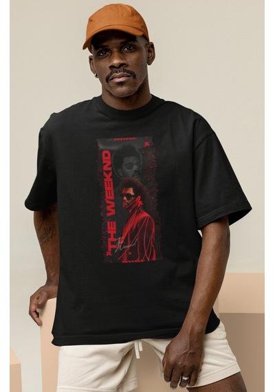 Sevbano The Weeknd Rapper Baskılı Unisex Oversize Şarkıcı Tişört Siyah