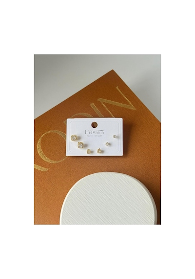 Pivona Gold Capsule Koleksiyonu 14 Ayar Altın Kaplama Klasik Tektaş 6lı Küpe Seti Kararmaz Vıp Seri