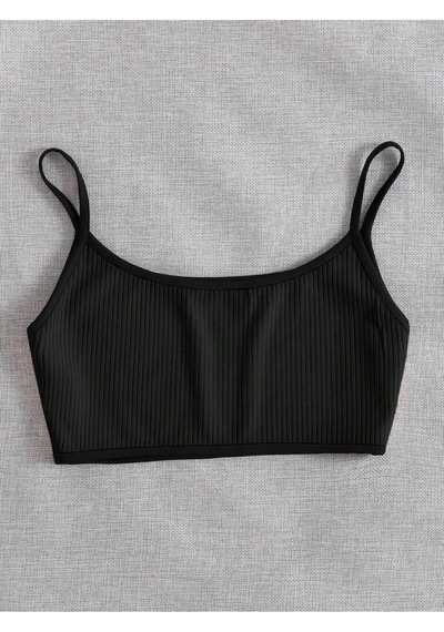 Liona Bisiklet Yaka Askılı Siyah Renk Fitilli Crop Top Büstiyer Siyah