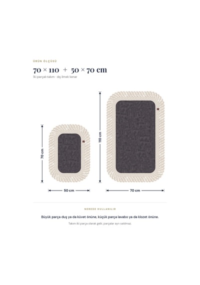 Banyo Paspası Takımı 70x110+50x70 Cm Dış Trikot Antrasit Gri & Krem
