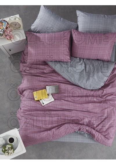 Özlü Home Patiska Yeni Nesil Çarşafı Lastikli Çift Taraflı Tek Kişilik Nevresim Takımı Lila