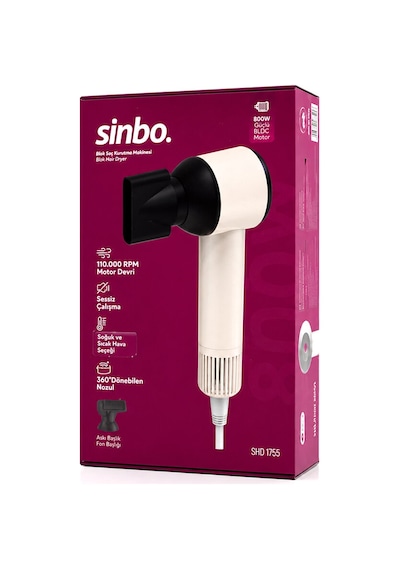 Sinbo Saç Kurutma Makinesi - Pembe Renk - 3 Kademeli Hız Ve Sıcaklık