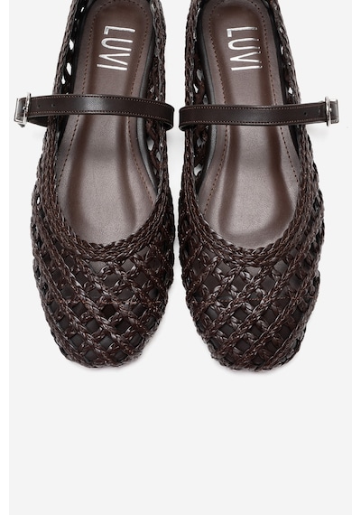 Luvishoes Doux Kahverengi Örgü Dokulu Bant Detaylı Kadın Babet Ayakkabı Kahverengi