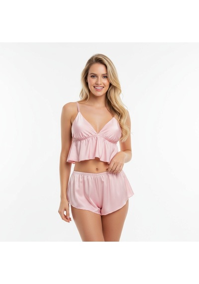 Bonbon Kadın Çapraz Askı Detaylı Saten Şortlu 2 Li Set Bb2051 Beyaz