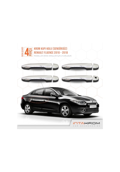 intakrom Renault Fluence Krom Kapı Kolu 4 Parça 2010 -2018 - Sensörsüz