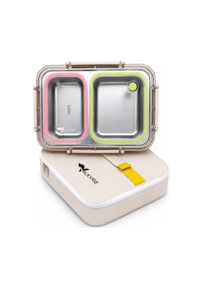 Valkyrie 2 Bölmeli 304 Paslanmaz Çelik Lunch Box Sızdırmaz Renkli Yemek Taşıma Kabı + Termal Çanta Çok Renkli