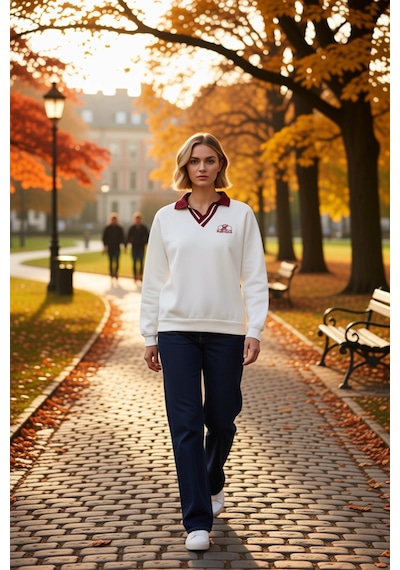 Benerly Kadın Polo Yaka Düşük Kol Örme Sweatshirt Fonksiyonel Dayanıklı K Ekru