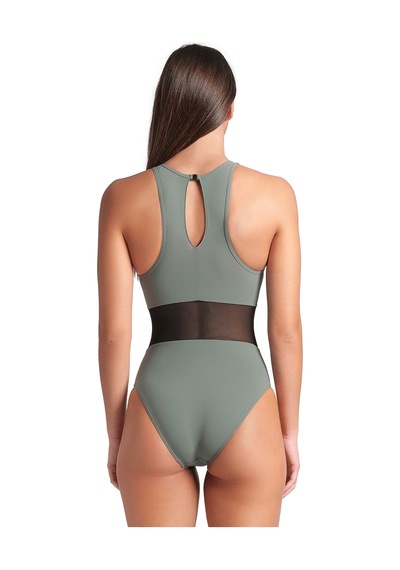 Arena Mesh Panels Swimsuit Vent Back Kadın Gri Yüzücü Mayosu 006658600 1666957 Gri