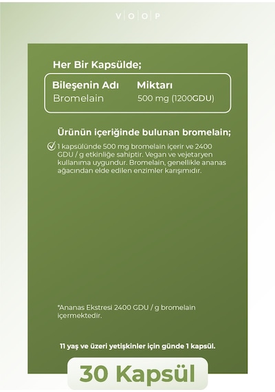 Voop Bromelain 500 MG Ananas 30 Bitkisel Kapsül