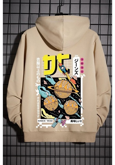 Uyguntarz Unisex Tokoyaki Baskılı Sweatshirt Bej
