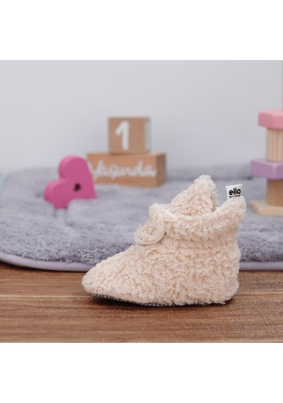 Teddy Bebek Pandufu, Kaydırmaz Taban, Organik Pamuk Astar, Ev Kreş Ayakkabısı Beyaz - Turkuaz