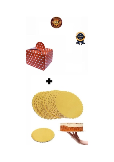 Turta Gold Mendil Pasta Altlığı Kalın 24 Cm + Orta Boy Pasta Kutusu 1 Adet Gold 24,5 X 19 Tekli P