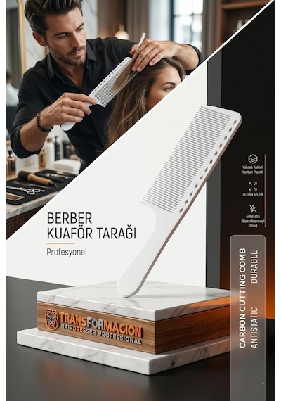 Transformacion Profesyonel Karbon Saç Kesim Tarağı - Antistatik, Dayanıklı Berber & Kuaför Tarağı 721889 Genel