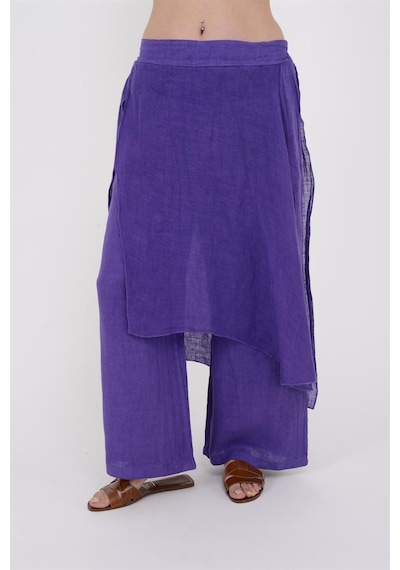 Bohem Stil İtalyan Ham Keten Pantolon Etek-8747 Mor