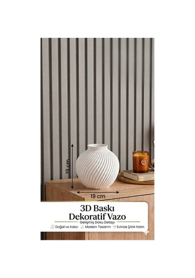 Modern 3d Baskı Dekoratif Vazo Minimal Tasarım Ev Dekoru Salon Masa Vazosu 19x19cm Beyaz