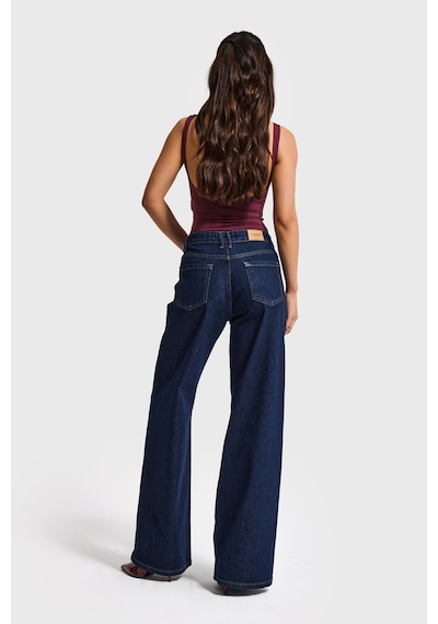 it's basic Kadın İndigo 7s6-50 Midrise Wide Leg Fit Viskon Kumaş Aksesuar Detaylı Denim Jean