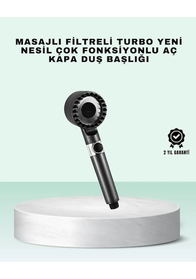 Aç Kapa Tuşlu Filtreli Duş Başlığı Yeni Nesil Tasarım Gri