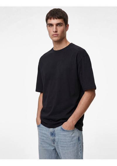 Koton Uzun Kollu Oversize Bisiklet Yaka Kısa Kollu Basic Tişört Lacivert 6sam10400mk