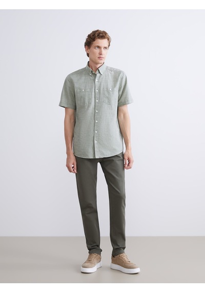 Lcwaıkıkı Classic Haki Regular Fit Kısa Kollu Poplin Erkek Gömlek
