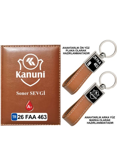 Plakanıza Özel Kanuni Motor Logolu Taba Ruhsat Kabı Ve Anahtarlık