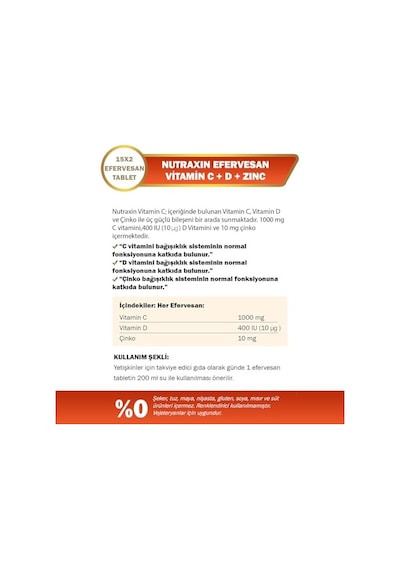 Nutraxin Vitamin C-d-zinc 15 Efervesan Tablet Takviye Edici Gıda