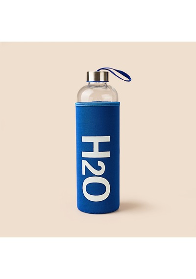 H2o Kılıflı Cam Matara - Şeffaf / Mavi - 1 Lt Çok Renkli