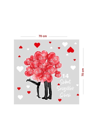 Tr Balonlar İçinde Sevgililer Kalpler Sevgililer Günü Cam Vitrin Sticker, Kendinden Yapışkanlı Dekoratif Duvar Ve Diğer