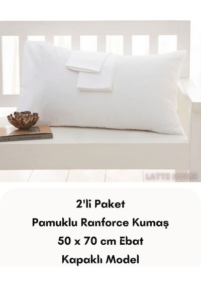 Beyaz Renkli Ranforce Pamuklu Kumaş Kapaklı Yastık Kılıfı 2'li Pa