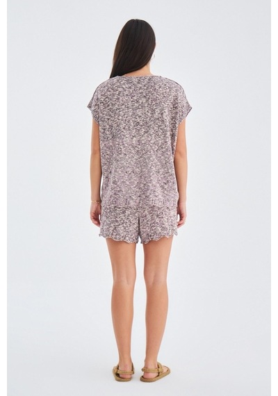 Peraluna Renge Blouse & Shorts Yazlık Viskonlu Kadın Triko Şort T Lila