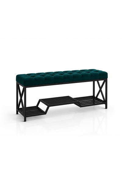 Siyah Metal Bench Ayakkabılık Bank, Kapı Girişi Puf Ayakkabılık Yeşil