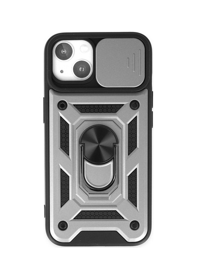 Apple iPhone Uyumlu 14 Kılıf Pars Lens Yüzüklü Silikon - Gümüş Bz8683140413606